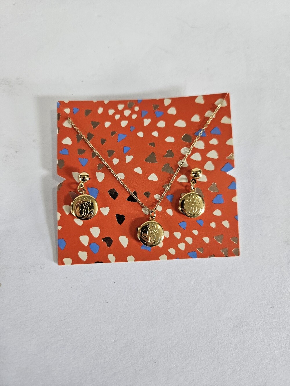 Stella & Dot Gold Plated Locket Earrings & Necklace Dami Parure Wishing Set NWT